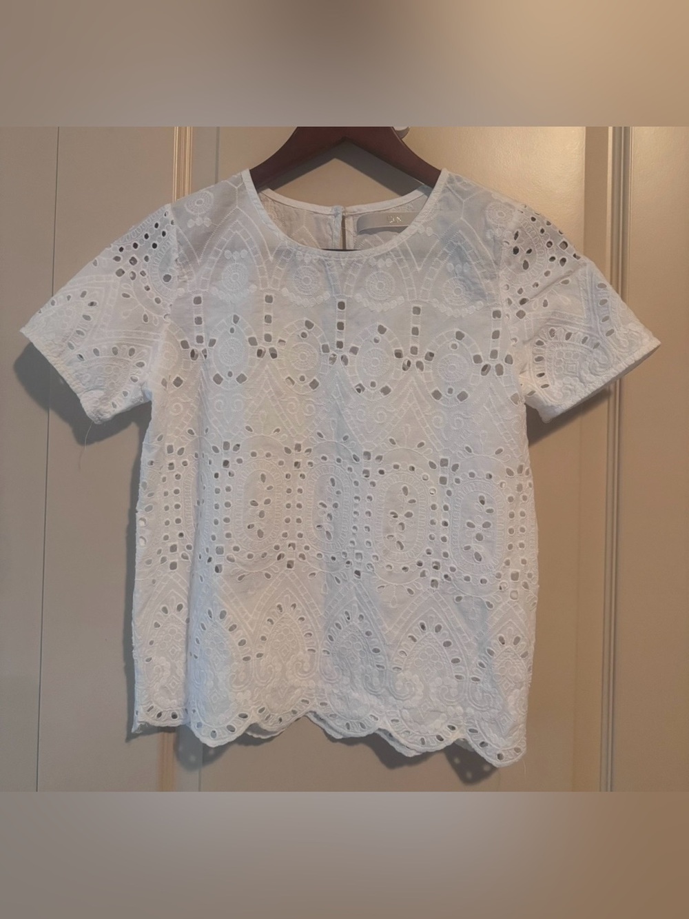 CNL White Eyelet Lace Short Sleeve Blouse Women